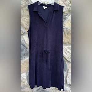 Talbots Casual Dress Sz S Blue Terry Cloth Beachy Coastal Cinch Waist Pockets
